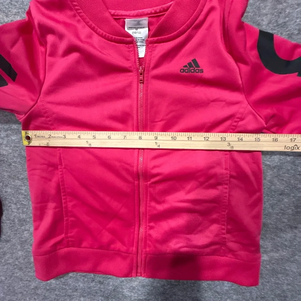 Adidas Girls Pink Track Jacket Medium 10/12 Logo Sleeve Full Zip‎ Bomber Style